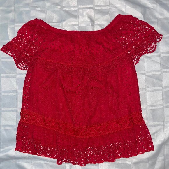 π Bundle Deal: 4 for $20! π off the shoulder red lace top S - Picture 1 of 9